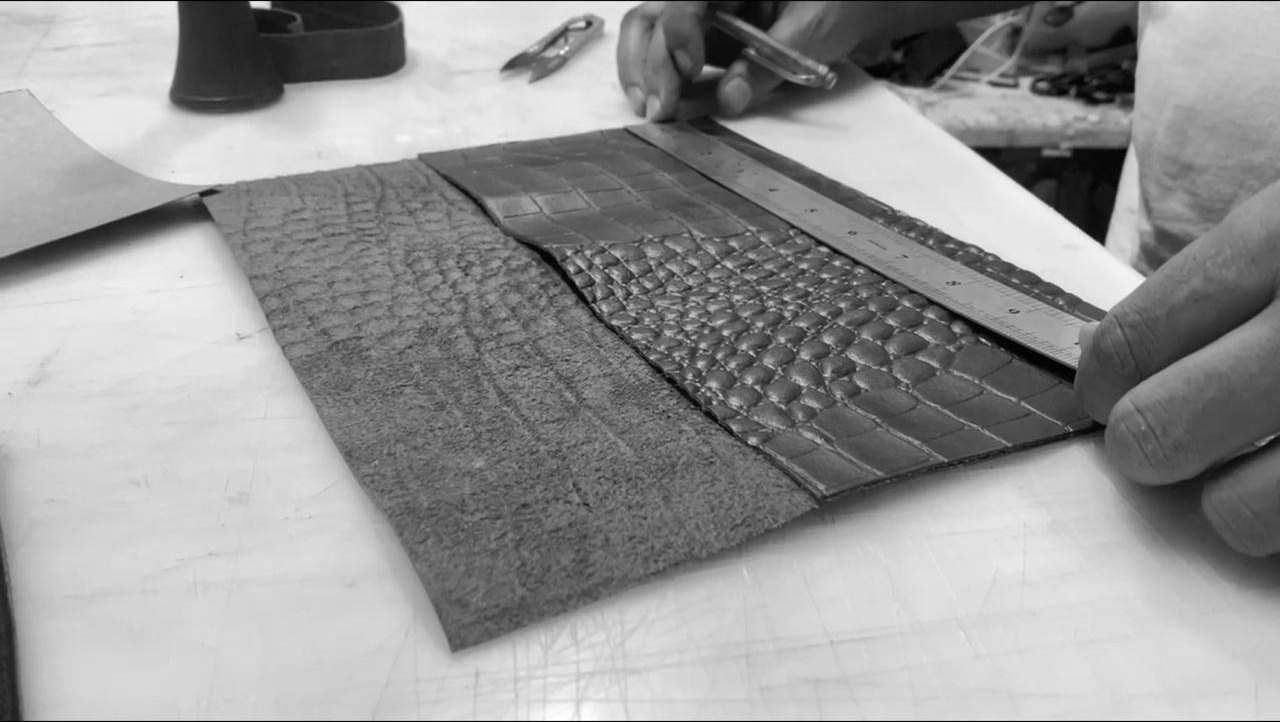 Measuring an embossed leather strip